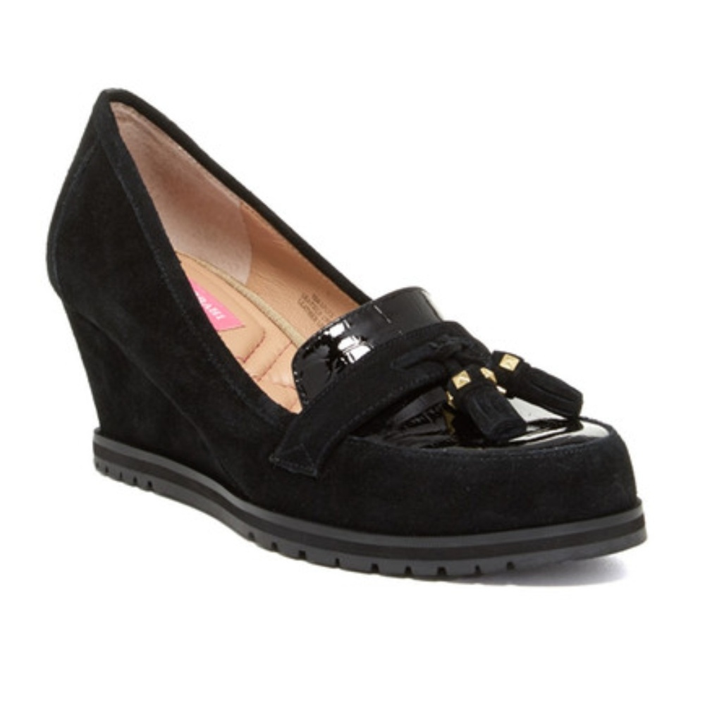 Isaac Mizrahi New York Black Suede Naples Wedges - Picture 2 of 8